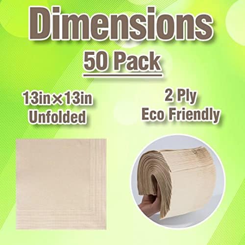 Recycled Post Consumer Napkins, Compostable Unbleached Eco Lunch Napkins, 50 PCS Disposable Dinner Napkin