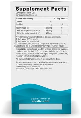 Nordic Naturals Ultimate Omega, Lemon Flavor - 180 Soft Gels - 1280 mg Omega-3 - High-Potency Fish Oil with EPA & DHA - Promotes Brain & Heart Health - Non-GMO - 90 Servings