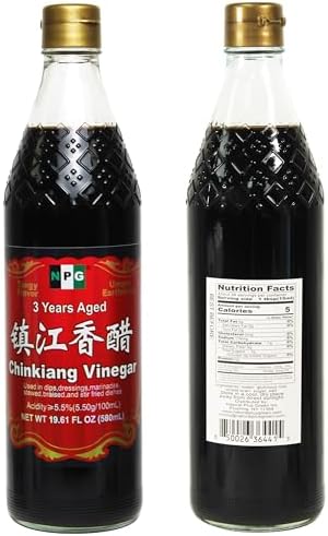 NPG Chinkiang Vinegar 19.61 Fl Oz (580ml), 3 Years Aged Zhenjiang Black Rice Vinegar, Naturally Brewed Chinese Black Vinegar For Dumplings, Xiao Long Bao, Sushi, Salad, Marinade, Stir Fry
