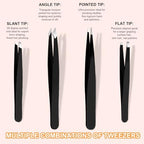 Yougai Tweezers Set for Men/Women, 9PCS Professional Stainless Steel Tweezer Kit with Leather Travel Case