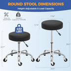 ANWBROAD Round Rolling Stool with Wheels Height Adjustment 360° Swivel Stool Heavy Duty Wide Chair PU Leather Soft Seat Cushion for Massage, Salon, Bar, Home, Office, Tatoo, Medical, Black UWSC001B