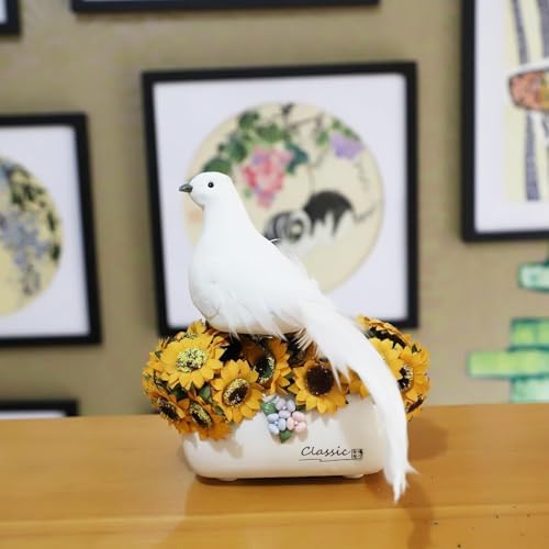 4pcs White Peace Doves Love Birds 8-Inch Clip on Feathered Birds Ornaments for Christmas Tree Decorations Wedding Cake Centerpieces Bird Cage Wreath Crafts Floral Arrangement
