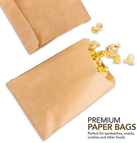 Paper Sandwich Bags Kraft Brown (200 Pack), Commercially Compostable Food Grade Unbleached Kraft Paper for Bakery, Cookies, Treats, Snacks, Sandwiches