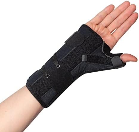 Ultimate Thumb Brace Orthosis – Compression Thumb and Wrist Support Brace with Lacing Pull Tabs & Removable Stays – Breathable & Hypoallergenic Design (Right - Medium)