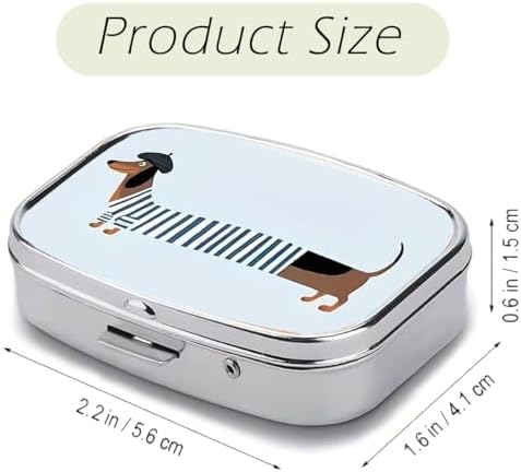 Dachshund Pill Box 2 Compartment Small Pill Case for Purse & Pocket Travel Portable Metal Medicine Box to Hold Vitamins Medication Fish Oil Supplements Dachshund for Women Men (YH3880)