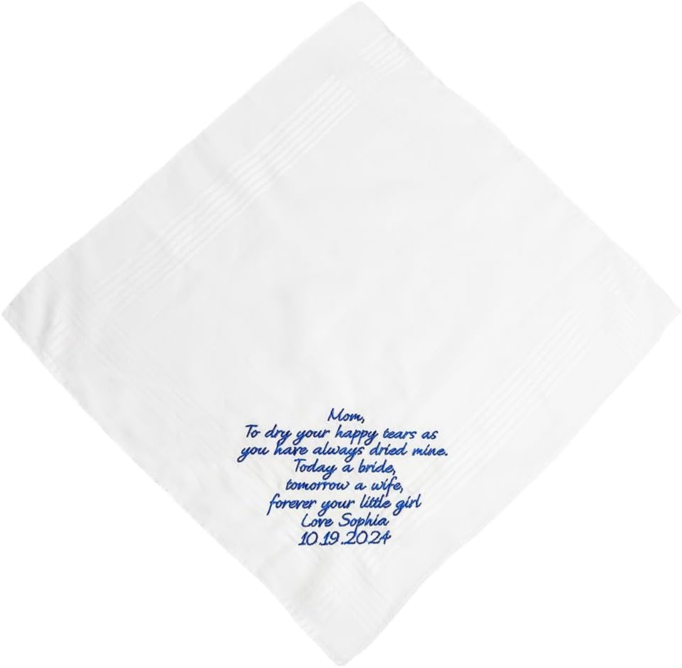 Custom Embroidered Handkerchief with Your Own Words,Personalized Wedding Hankie Gift,Unique Bridal Gift for Happy Tears