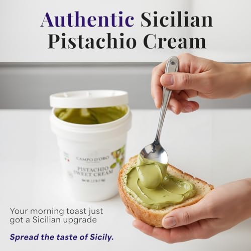 CAMPO D'ORO Sicilian Pistachio Sweet Cream Spread, 22% Pistachios, Rich and Nutty Butter, 2.2 lbs (1 kg), Product of Sicily Italy