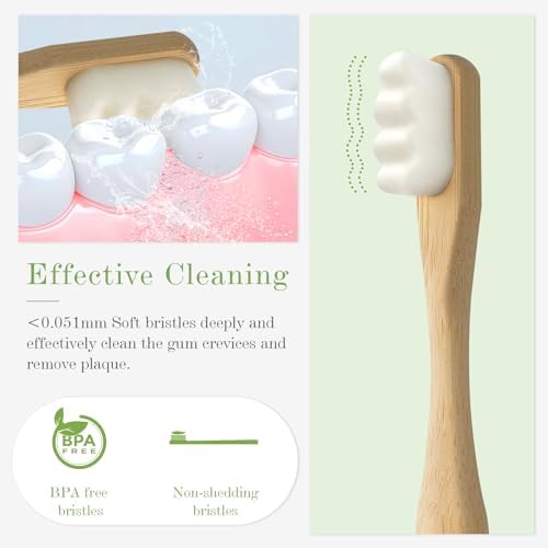 Daletu Extra Soft Bamboo Toothbrushes for Sensitive Gums, 20000 Extra Soft Bristle Toothbrushes for Adults, Eco-Friendly, Natural Wooden Organic Micro Nano Bamboo Bristle Toothbrush - 4 Pack