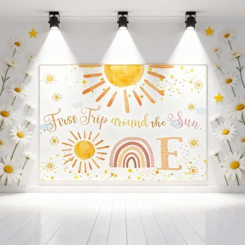 First Trip Around The Sun Party Decorations，Boho Sunshine 1st Birthday Party Banner, Sun Theme 1st Birthday Party Photo Background Decoration Supplies for Boys Girls