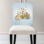 1 Pcs Cute Cats Chair Covers, Yellow Red Flower Butterflies Leaf Gradient Blue Chair Protector Slipcovers Stretch Washable for Home/Hotel/Party/Dining/Room/Kitchen Decorations