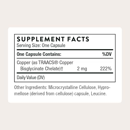 THORNE - Copper Bisglycinate - Optimally Absorbed, Mineral Chelate Copper Supplement - Supports Bone, Blood Vessel, Heart, Nerve & Skin Health* - Third-Party Certified - Gluten-Free - 60 Capsules