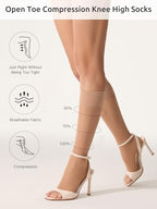 Yilamy 3 Pairs Toeless Compression Socks Sheer Knee High Open Toe Trouser Socks 8-10 mmHg Stockings for Women