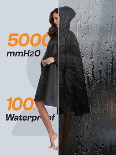SaphiRose Unisex Rain Poncho Waterproof Raincoat Hooded for Adults Women with Pockets