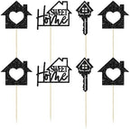 Gyufise 24 Pack Sweet Home Cupcake Toppers Glitter key Housewarming Cupcake Picks for Welcome New Home Theme Party Cake Decorations Supplies Black