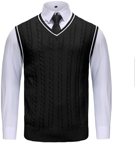 Sweater Vest Men - Men's V Neck Cotton Vest，Pullover Cable Knit Vest for Men Fit Business Casual for Fall Winter Layering