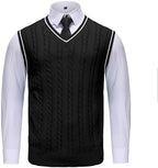 Sweater Vest Men - Men's V Neck Cotton Vest，Pullover Cable Knit Vest for Men Fit Business Casual for Fall Winter Layering