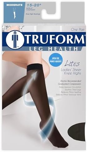 Truform Sheer Compression Stockings, 15-20 mmHg, Women's Knee High Length, Open Toe, 20 Denier, Medium