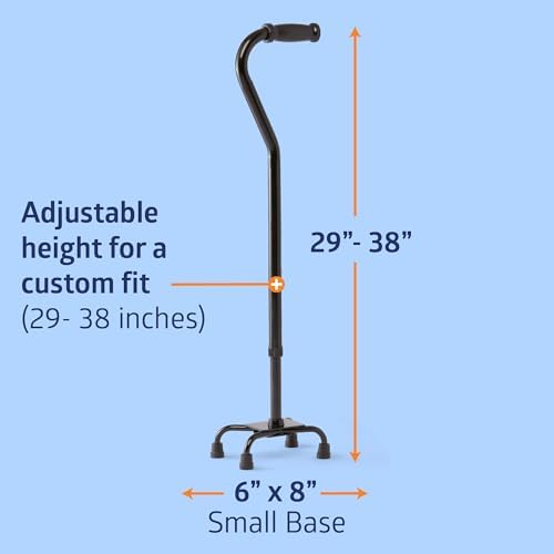 Medline Aluminum Quad Cane with Small Base for Balance, Height Adjustable 29" to 38", Knee Injuries, Surgery Recovery & Mobility, Lightweight Walking Aid for Seniors & Adults, 300 lb Weight Capacity