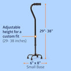 Medline Aluminum Quad Cane with Small Base for Balance, Height Adjustable 29" to 38", Knee Injuries, Surgery Recovery & Mobility, Lightweight Walking Aid for Seniors & Adults, 300 lb Weight Capacity