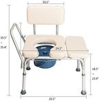 Winado 2 in 1 Transfer Bench Commode Chair for Toilet with Bucket & Padded Seat & Backrest & Armrest, Height Adjustable Bath Chair for Senior & Disabled, White