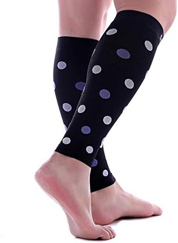 Doc Miller Calf Compression Sleeve for Women & Men, Footless 20-30mmHg Support for Shin Splints, Varicose Veins, Nurses, Running, Leg Pain Relief, Polka Dots, 1 Pair