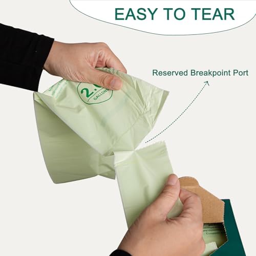 2.6 Gallon 100 Count,Compostable Bags Handle Tie,Tear Resistant Kitchen Food Scrap Waste Bag, ASTM D6400, US BPI and Europe OK Compost Home Certified
