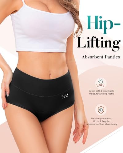 Saliryj Women's Period Underwear Heavy Flow, High Absorbency Cotton Panties LeakProof Postpartum Menstrual Briefs Women Teens