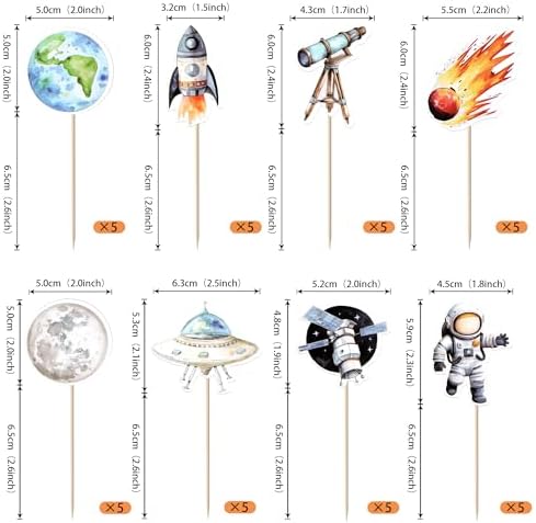 Rsstarxi 40 Pack Space Cupcake Toppers Meteorite Planet Astronaut Cupcake Picks Rocket Telescope Trip to the Moon Cake Decorations for Outer Space Baby Shower Astronaut Birthday Party Supplies