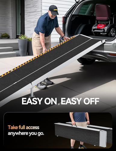 FACHNUO 12 Feet Wheelchair Ramp with Support Legs, Folded Aluminum Handicap Ramps, Portable Detachable Wheel Chair Ramp for Home Steps, Stairs, Entry, Threshold, Doorways, 800LBS Capacity