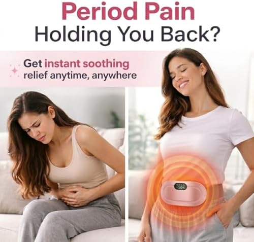 Heating Pad for Period Cramps, Portable Menstrual Heating Pad with Massage, Cordless & Rechargeable, Wearable Heating Belt for Women, Period Pain Relief Device, 3 Heat Levels & 4 Massage Modes