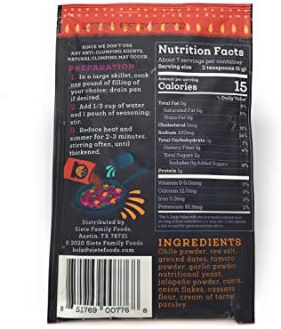 Siete Spicy Taco Seasoning Mix | Gluten Free | Vegan | Paleo | Preservative Free | Whole 30 Approved (1 Packet)