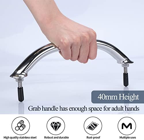 2PCS Boat Marine Grab Handle Polished Stainless Heavy Duty Round Tube Handrail with Flange & Stud - 8-1/4" Long