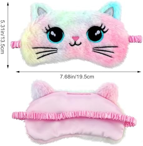2 Pcs Plush Eye Mask Soft Sleeping Blindfold Eye Cover Comfortable Cute Animal Sleeping Mask Satin Nap Night Eyeshade Cover for Women Men Gift (Multicolor, Cat&Rabbit Style)