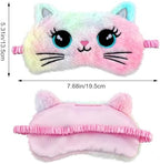 2 Pcs Plush Eye Mask Soft Sleeping Blindfold Eye Cover Comfortable Cute Animal Sleeping Mask Satin Nap Night Eyeshade Cover for Women Men Gift (Multicolor, Cat&Rabbit Style)