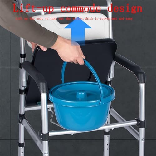 Bedside Commode Chair with Brake Wheels, Multifunctional Shower Rolling Chair, Elderly Toilet, Adjustable Toilet