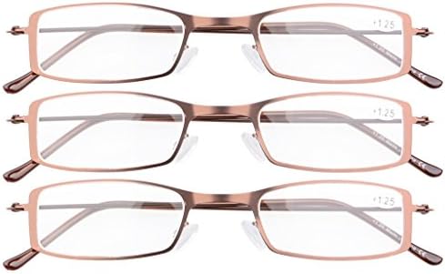 Eyekepper 3-Pack Stainless Steel Frame Half-eye Style Reading Glasses Readers Brown +0.5