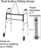 ProBasics Aluminum Lightweight Walker with Wheels, Walker for Seniors, Lightweight Adult Walker with 5" Wheels, Foldable Two-Button Release Walker, 300lbs Weight Capacity