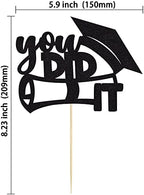 Gyufise 1 Pack You Did It Cake Topper Cake Topper Black 2026 Graduation Cake Decoration Glitter Grad Cap for Senior High School University College Graduation Party Supplies