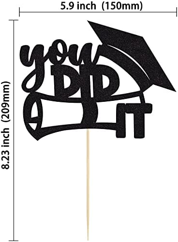 Gyufise 1 Pack You Did It Cake Topper Cake Topper Black 2026 Graduation Cake Decoration Glitter Grad Cap for Senior High School University College Graduation Party Supplies