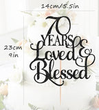70 Years Loved Cake Topper - Black Glitter 70th Birthday Cake Decorating Supplies, Perfect for 70th Anniversary or Birthday Photo Booth Props