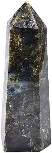 Large Labradorite Crystal Tower Natural Healing Crystal Point Wand Obelisk 6 Faceted Reiki Chakra Meditation Therapy Home Decor Gift 2-2.5 LBS