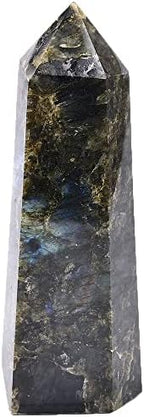 Large Labradorite Crystal Tower Natural Healing Crystal Point Wand Obelisk 6 Faceted Reiki Chakra Meditation Therapy Home Decor Gift 2-2.5 LBS