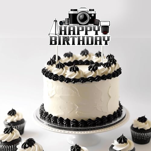 Photographer Birthday Party Decorations, Photography Theme Happy Birthday Cake Topper Double-sided Printing Movie Night Cake Decorations for Photography Enthusiast Birthday Party Supplies