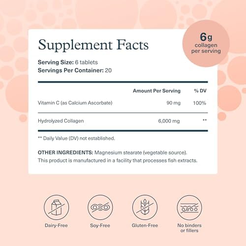 Youtheory Advanced Collagen with Vitamin C - 6,000 mg Hydrolyzed Collagen Peptides & Amino Acids - Hair, Nails, Joints & Bones Support - 120 Tablets (20-Day Supply)*