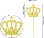 Ercadio 24 Pack Crown Cupcake Toppers Gold Glitter Prince Royal Crown Cupcake Picks King Crown Cupcake Decors for Prince Theme Baby Shower Party Decoration Supplies