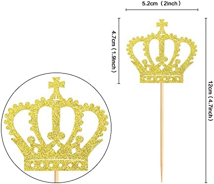 Ercadio 24 Pack Crown Cupcake Toppers Gold Glitter Prince Royal Crown Cupcake Picks King Crown Cupcake Decors for Prince Theme Baby Shower Party Decoration Supplies