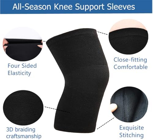 2 Pack Knee Brace, Sport Knee Pad, Knee Support Compression Sleeve, Running Knee Protector for Knee Pain Knee Band Men Women Stabilizer Wraps (Black, Large)