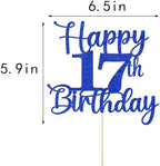 Kaoenla Glitter Happy 17th Birthday Cake Topper,Hello 17，Cheers to 17 Years,17th Anniversary /17 years old birthday Party Deco (17th, blue)