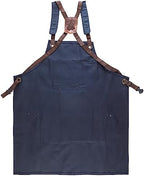Cross Back Canvas Aprons With Pockets |Adjustable Leather Strap|Work Apron|Chef Apron|Woodworking, Grilling