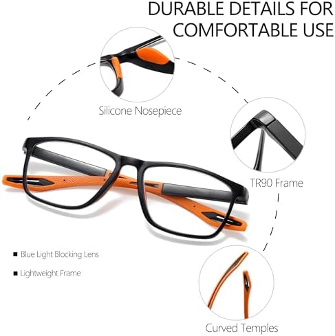 Reading Glasses for Men Sporty Design TR90 Blue Light Blocking Reader Comfortable and Flexible Lightweight